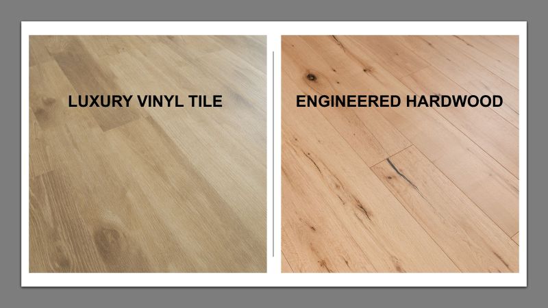 Closeup of Engineered Hardwood vs LVT to show the similarities