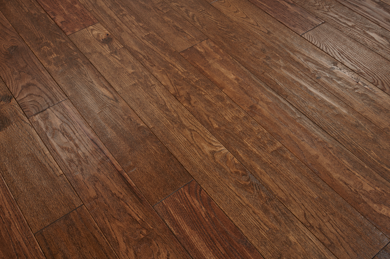 Close up of a hand-scraped hardwood floor